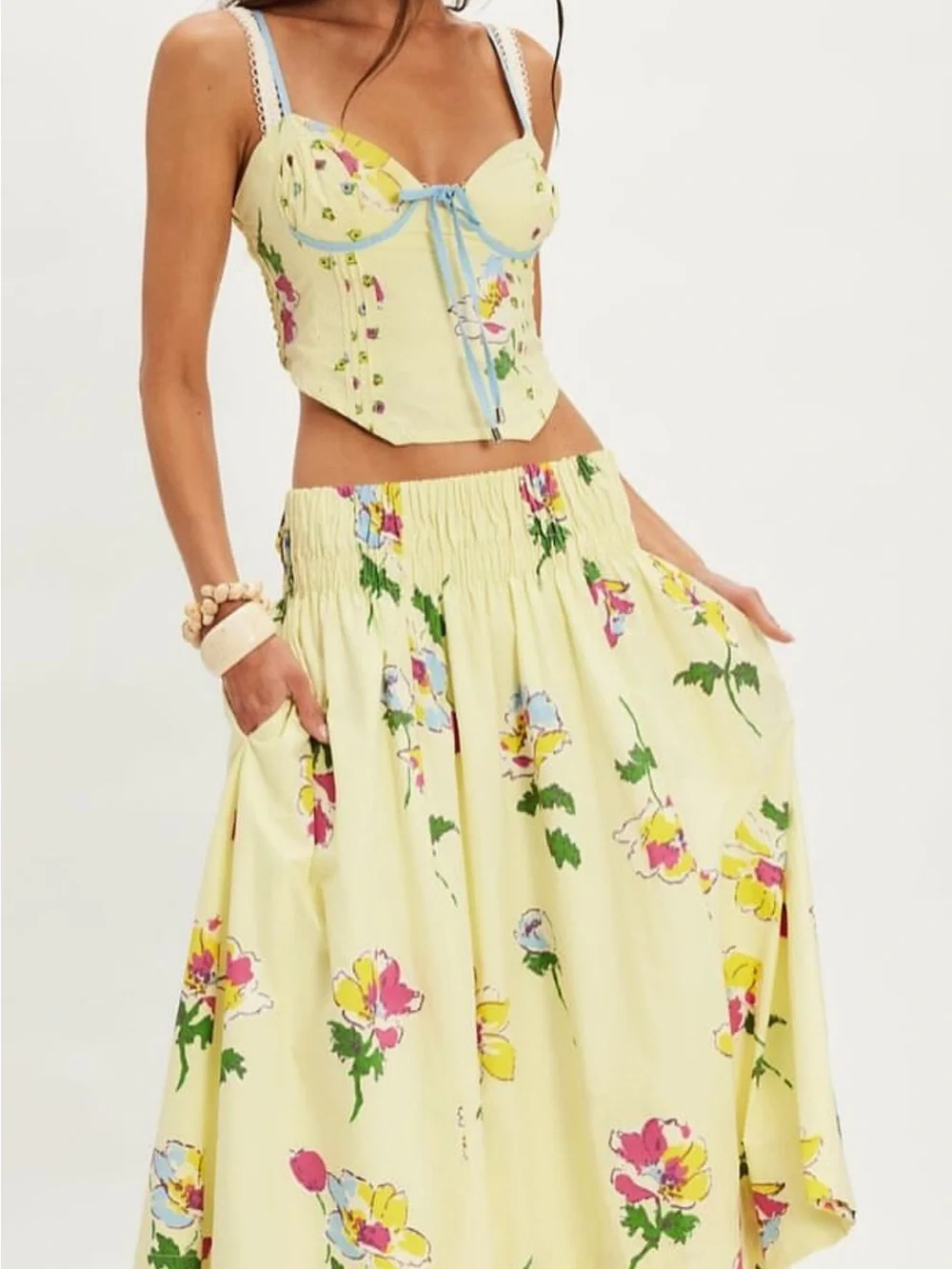 Free People Yellow Floral Maxi Skirt and top!